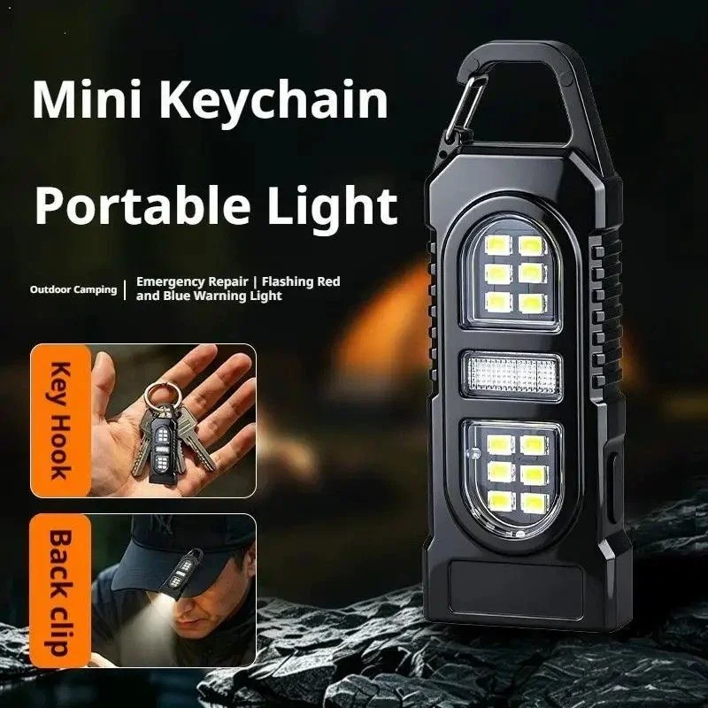  Keychain Flashlight USB C Rechargeable Hanging Work Light Waterproof Keyring Pocket Lamp