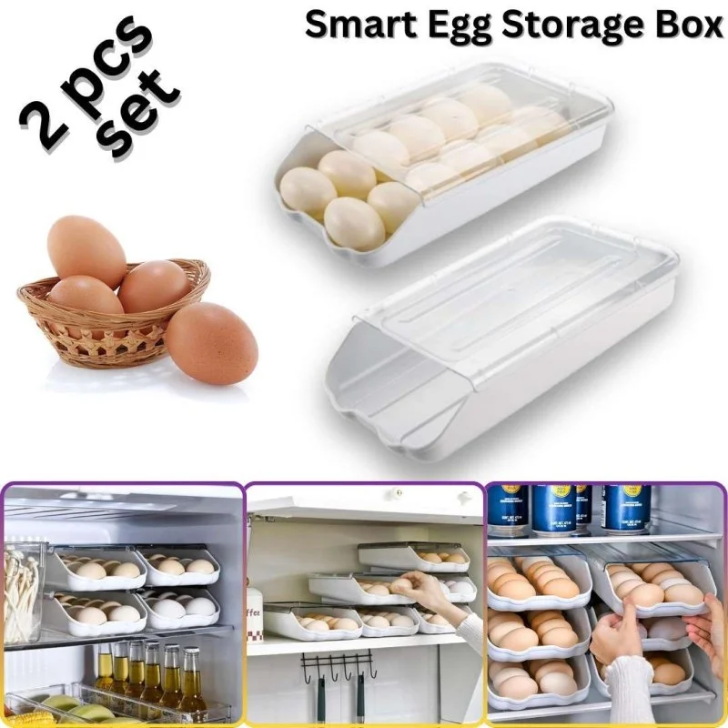 2PCS Smart Egg Storage Box – Sliding Egg Organizer for Fridge & Kitchen-000163