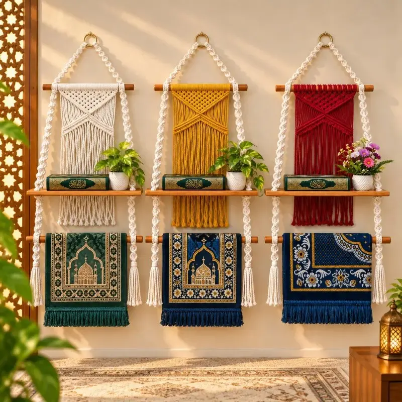 Handmade Macrame Wall Hanging Quran & Prayer Mat Organizer